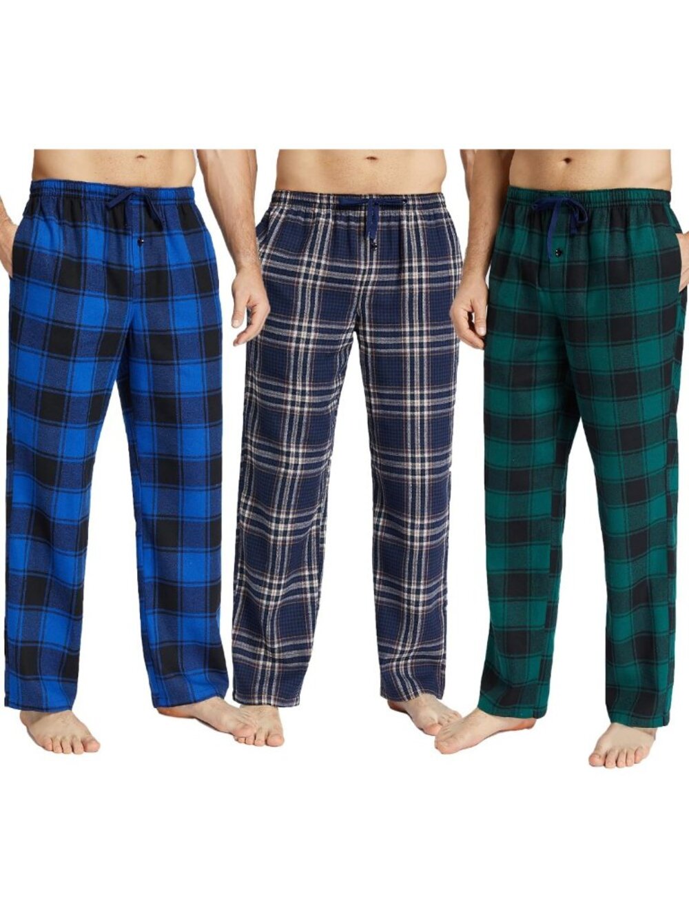 Cozy Flannel Cotton Pajama Pants Set for Men - 3 Pack Sleep & Lounge Bottoms